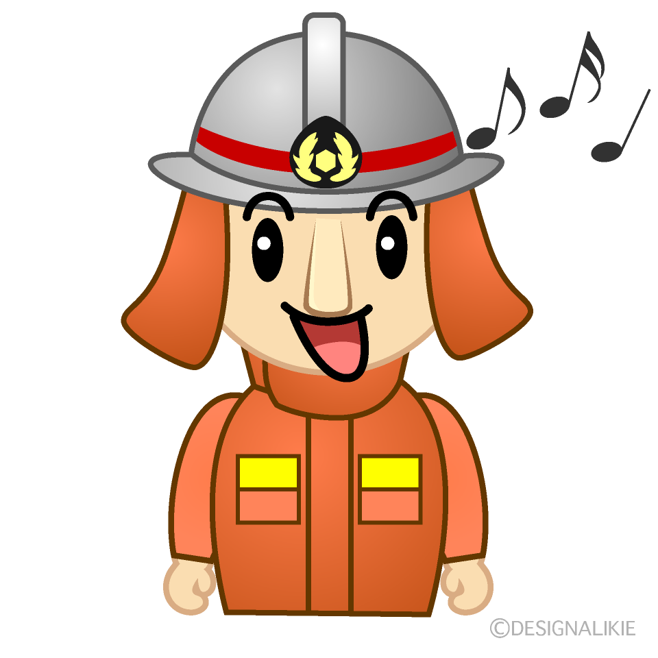 かわいい歌う消防士イラスト