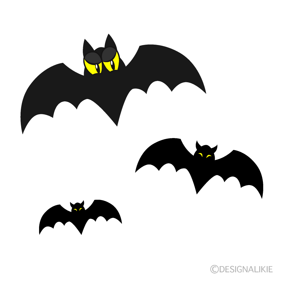 かわいい飛ぶ３匹のコウモリのイラスト素材 Illustcute