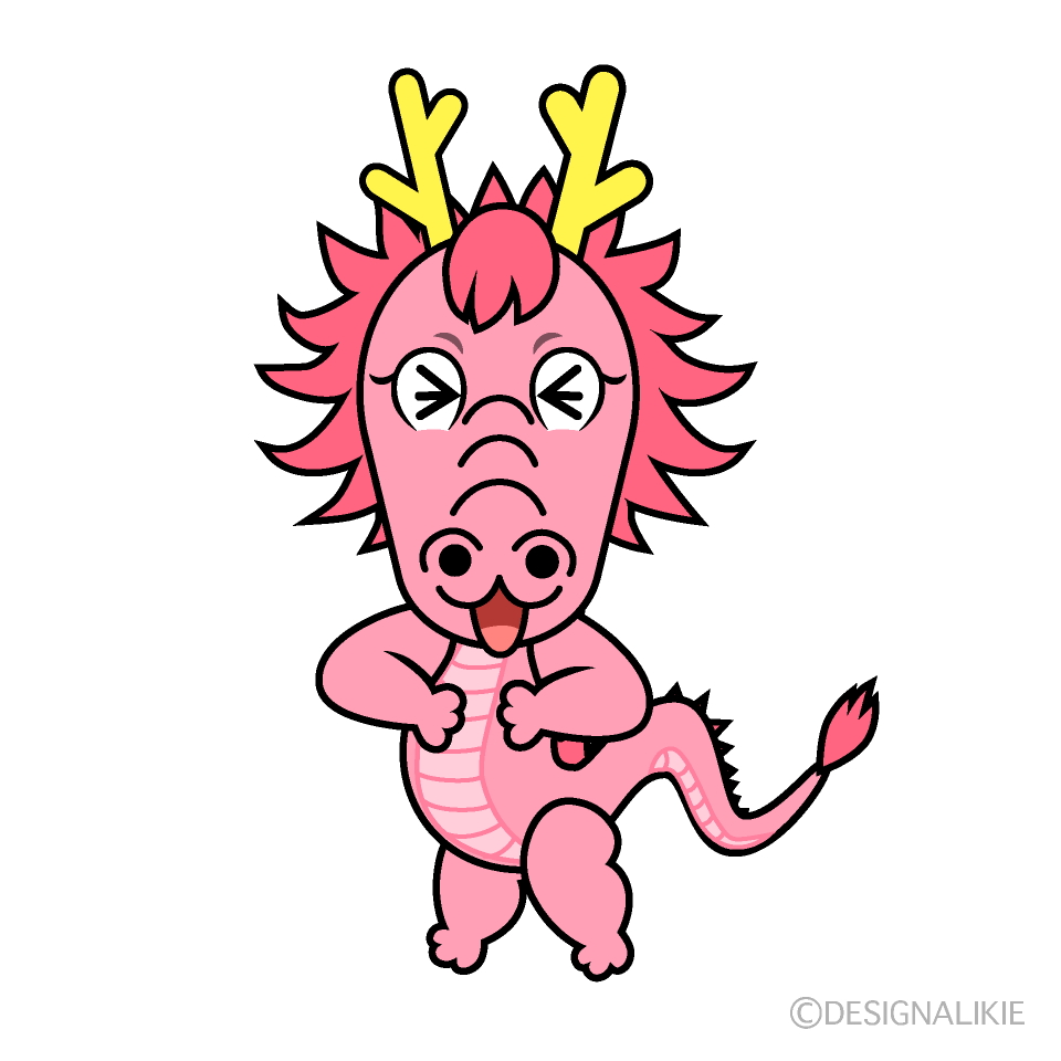 かわいい笑うピンク龍イラスト