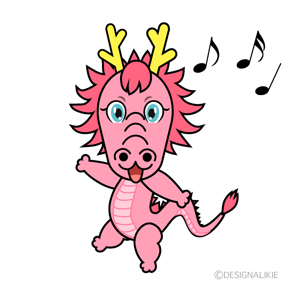 かわいい歌うピンク龍イラスト