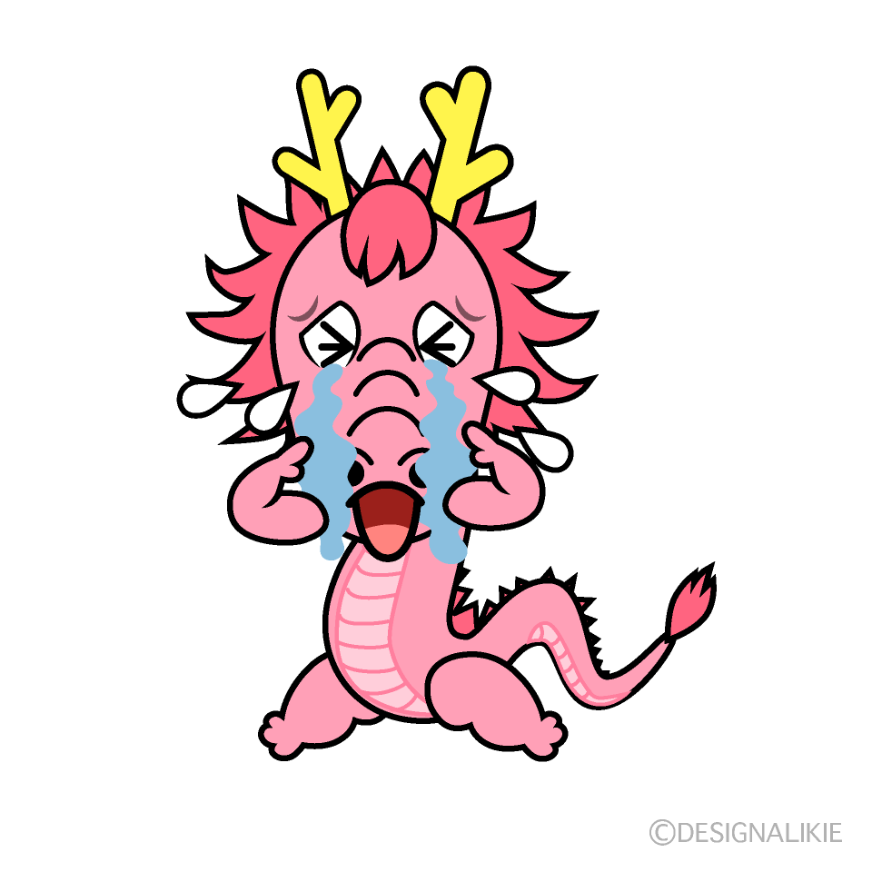 かわいい泣くピンク龍イラスト