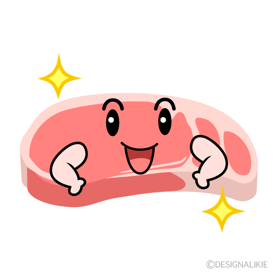 かわいいポーズする豚肉イラスト