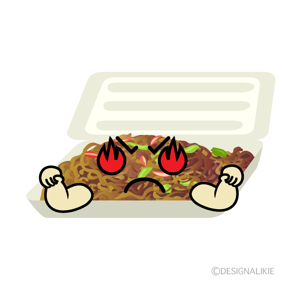 かわいい燃える焼きそばイラスト