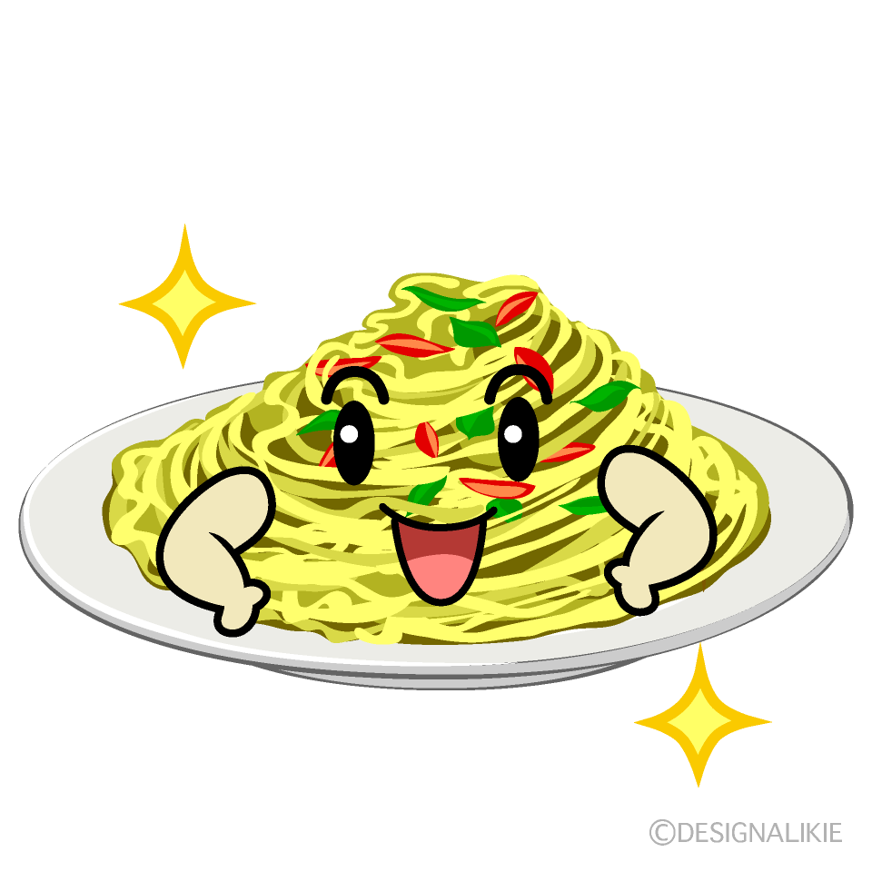 かわいいポーズするパスタイラスト