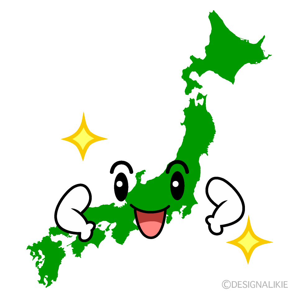 かわいいポーズする日本地図イラスト