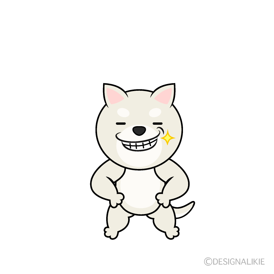 かわいいニヤリとする白犬イラスト