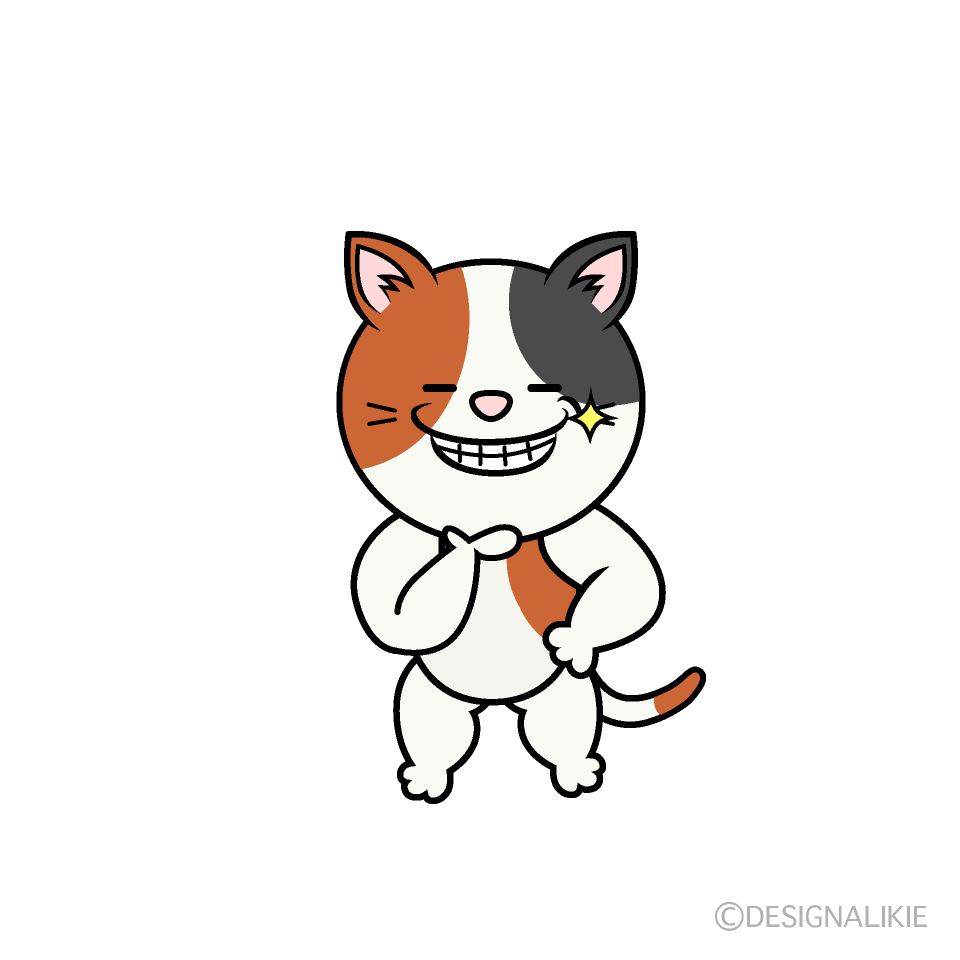 かわいいニヤリとする三毛猫イラスト