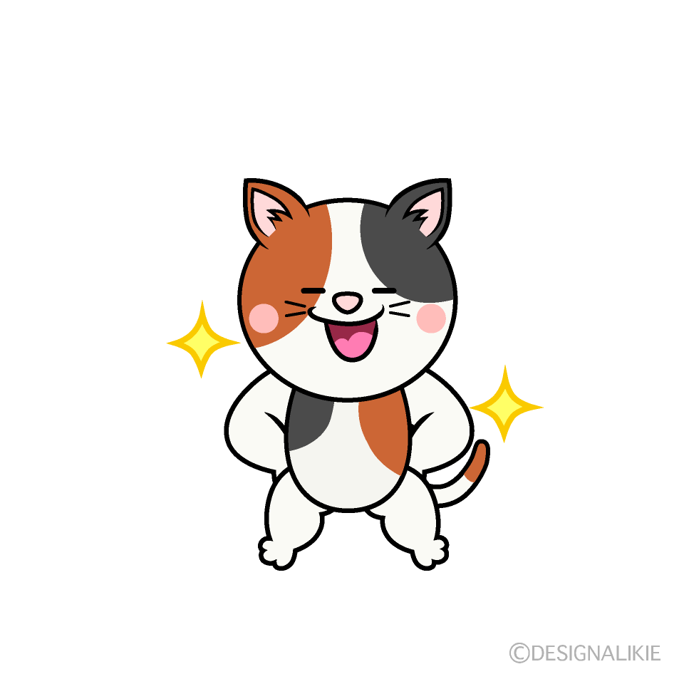 かわいいポーズする三毛猫イラスト