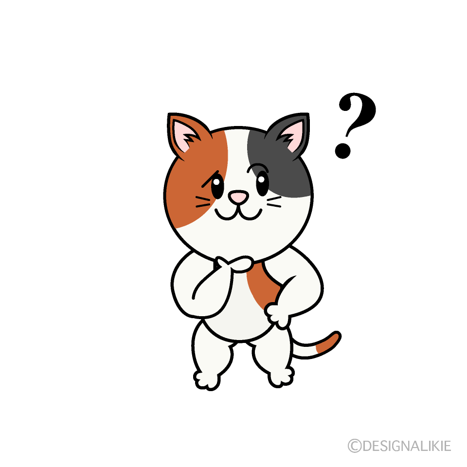 かわいい考える三毛猫イラスト