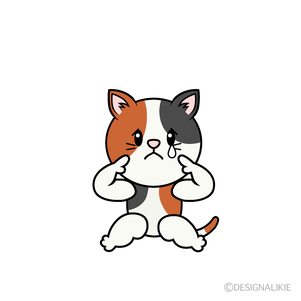 かわいい悲しい三毛猫イラスト