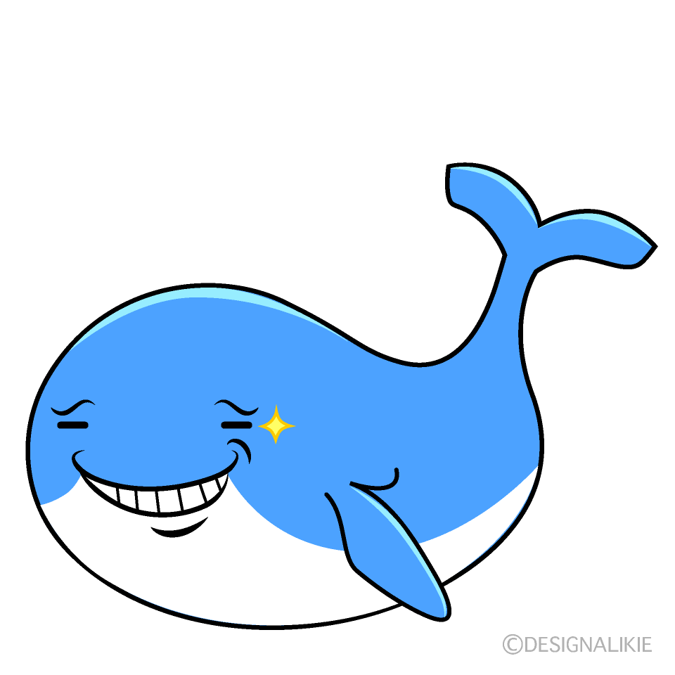 かわいいニヤリとする青クジライラスト