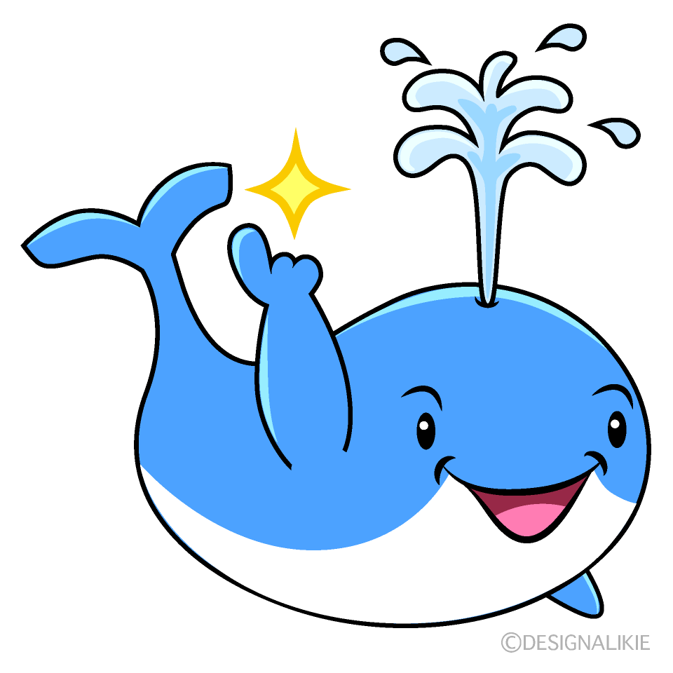 かわいい指差しする青クジライラスト