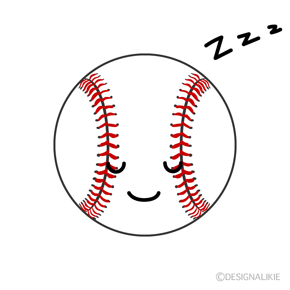かわいい寝る野球ボールイラスト