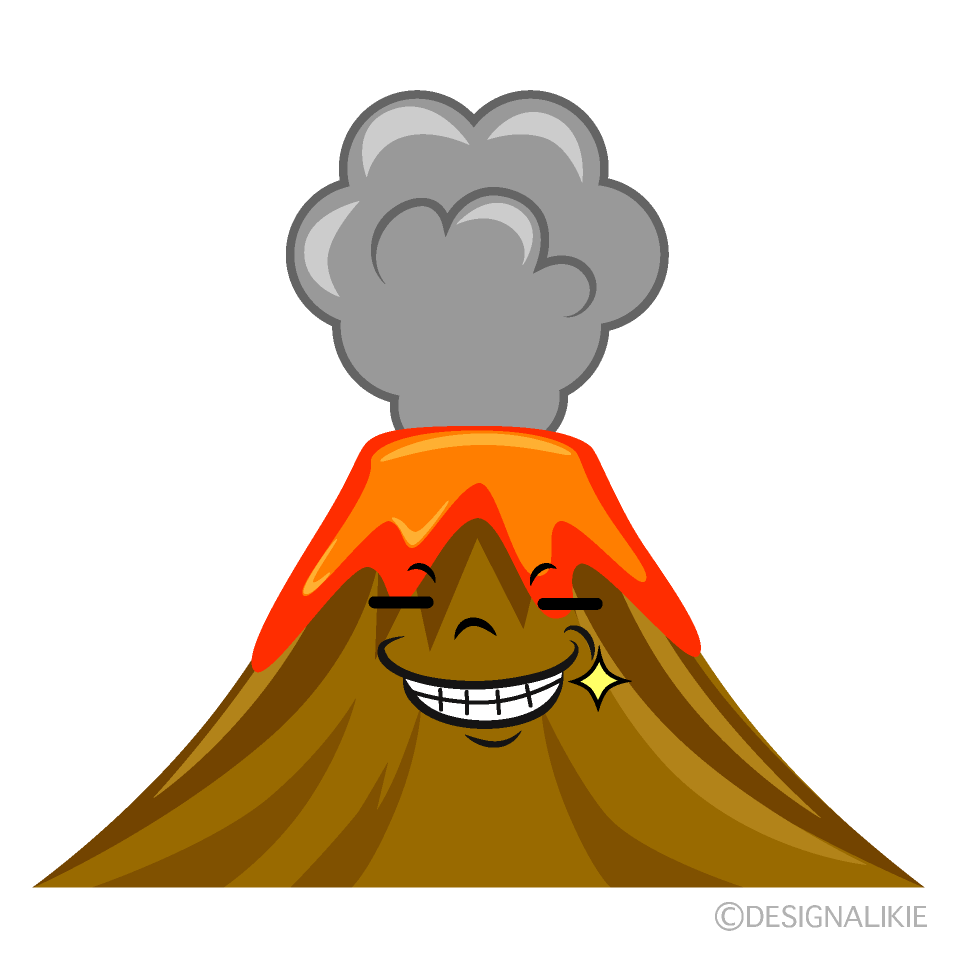 かわいいニヤリとする火山イラスト