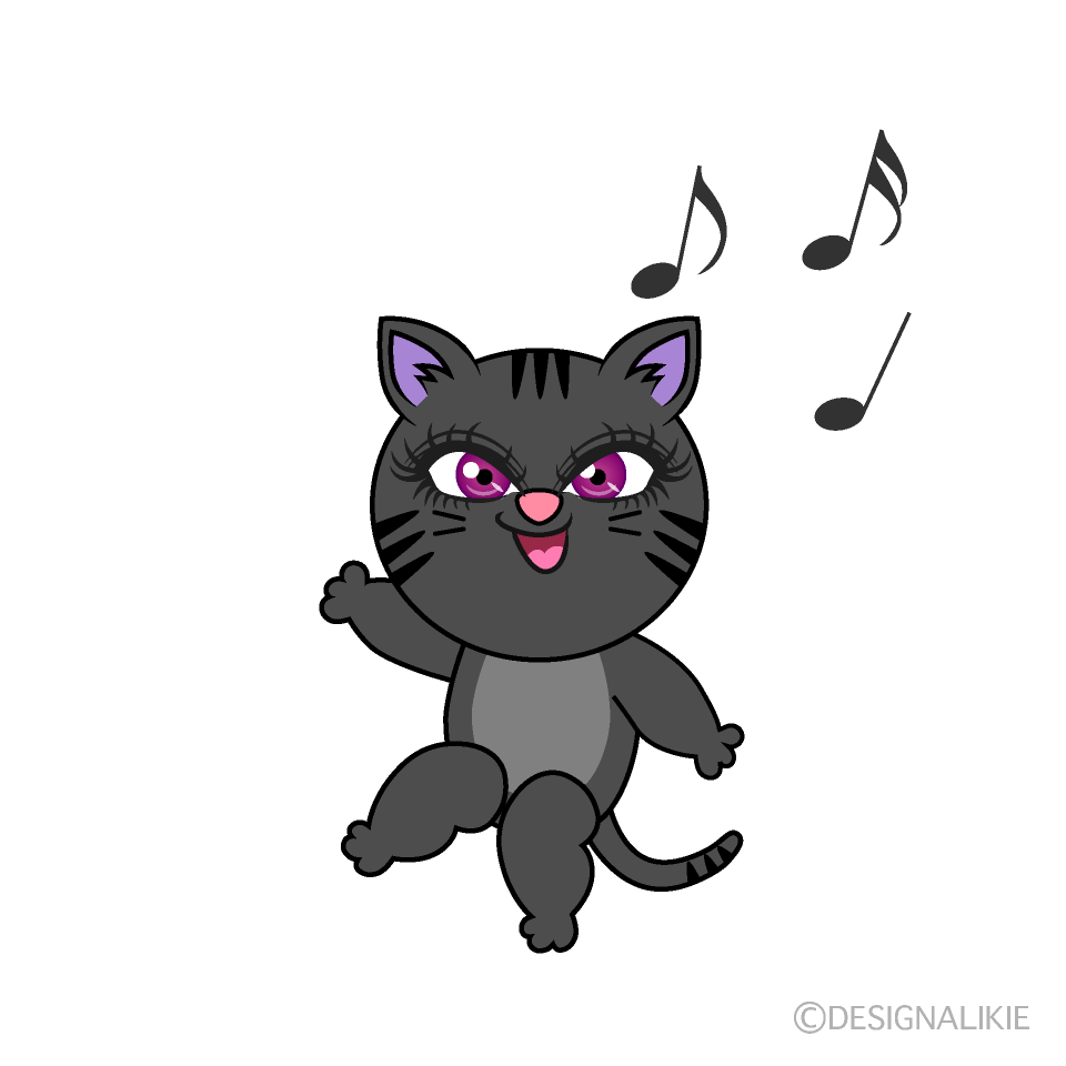 かわいい踊る黒猫イラスト