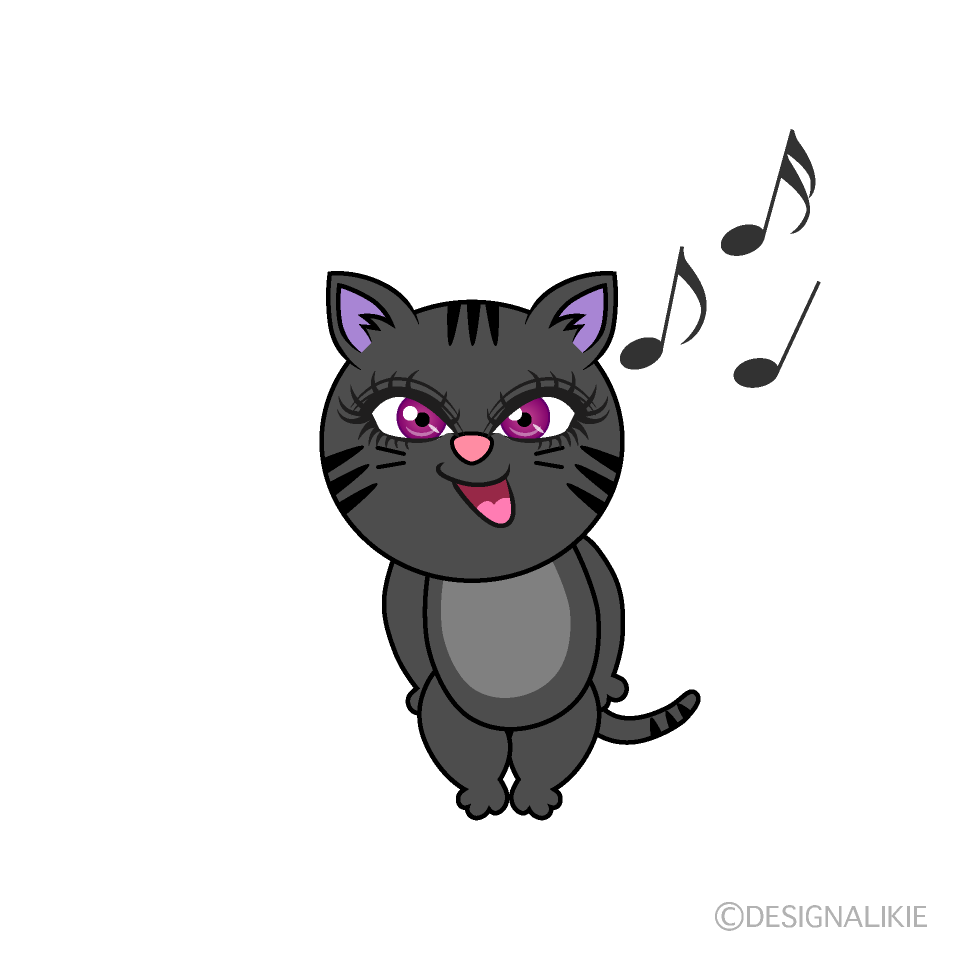 かわいい歌う黒猫のイラスト素材 Illustcute