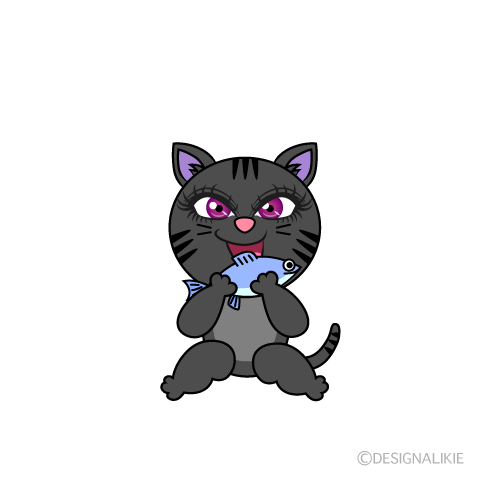 かわいい食べる黒猫のイラスト素材 Illustcute