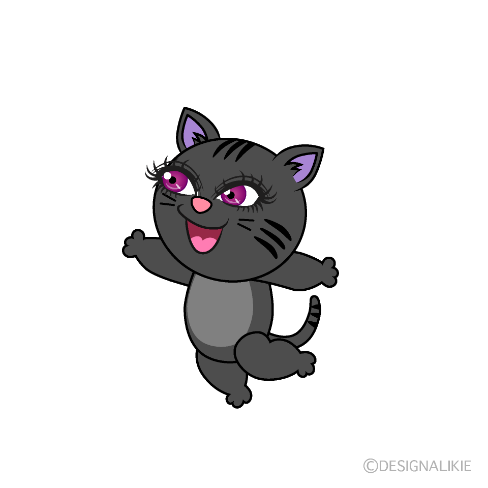 かわいいジャンプする黒猫イラスト