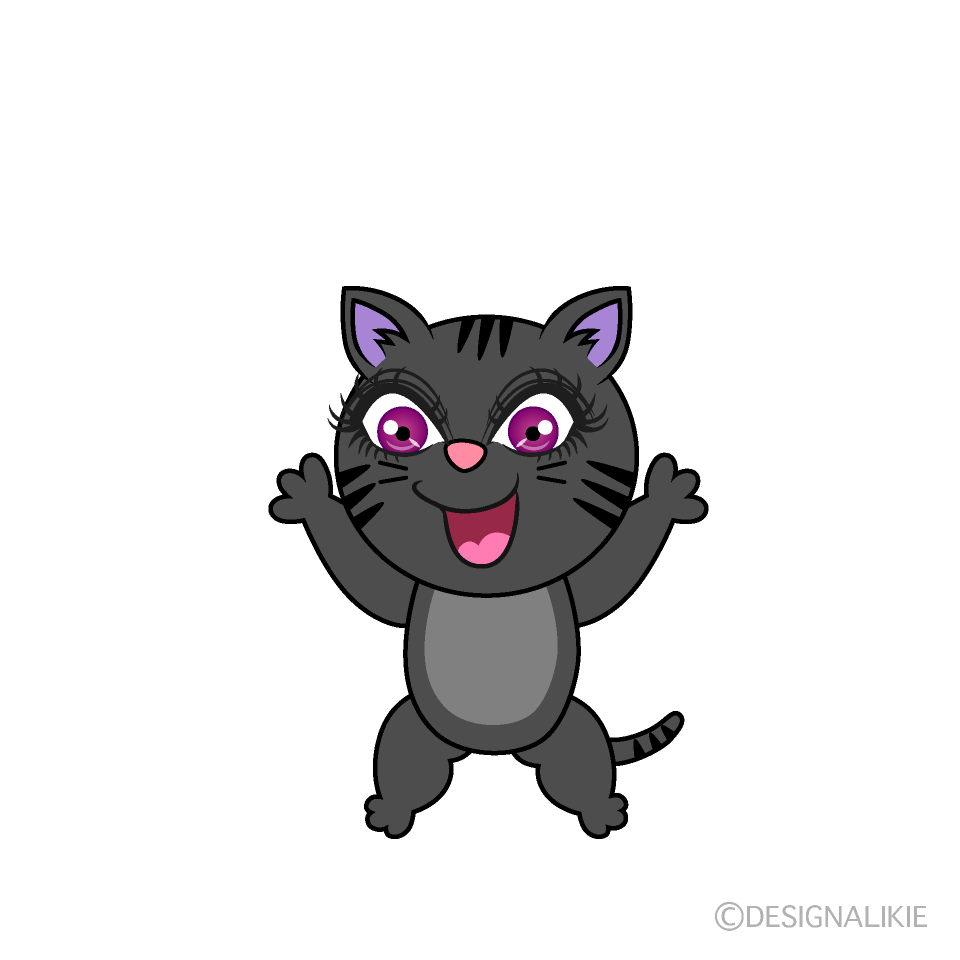 かわいい驚く黒猫のイラスト素材 Illustcute