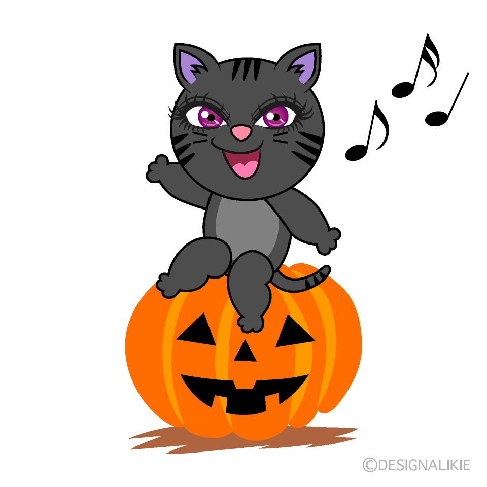 かわいいハロウィンの黒猫のイラスト素材 Illustcute
