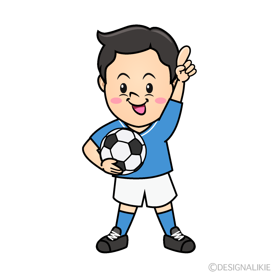 かわいい指差しするサッカー少年イラスト