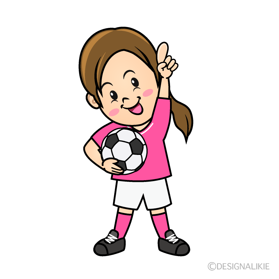 かわいい指差しするサッカー少女イラスト