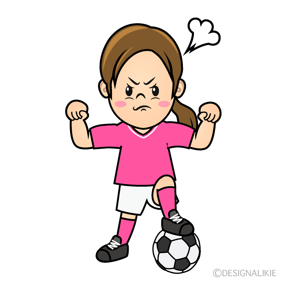 かわいい怒るサッカー少女イラスト