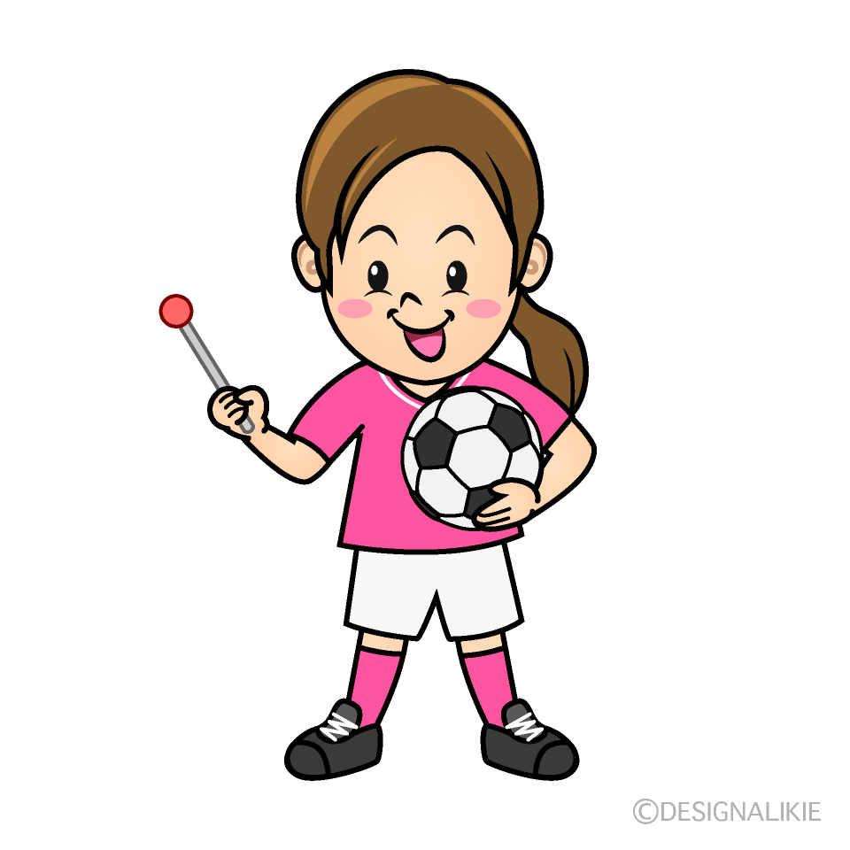 かわいい説明するサッカー少女イラスト