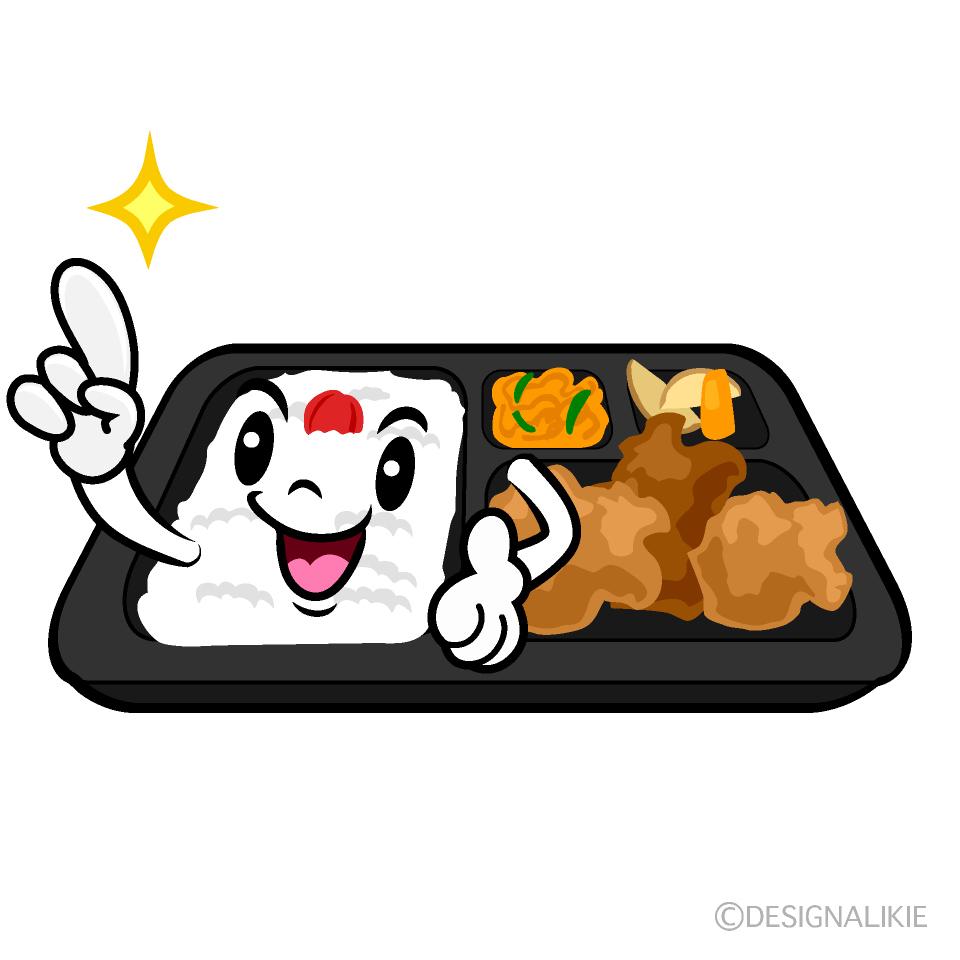 かわいい指差しするコンビニ弁当イラスト