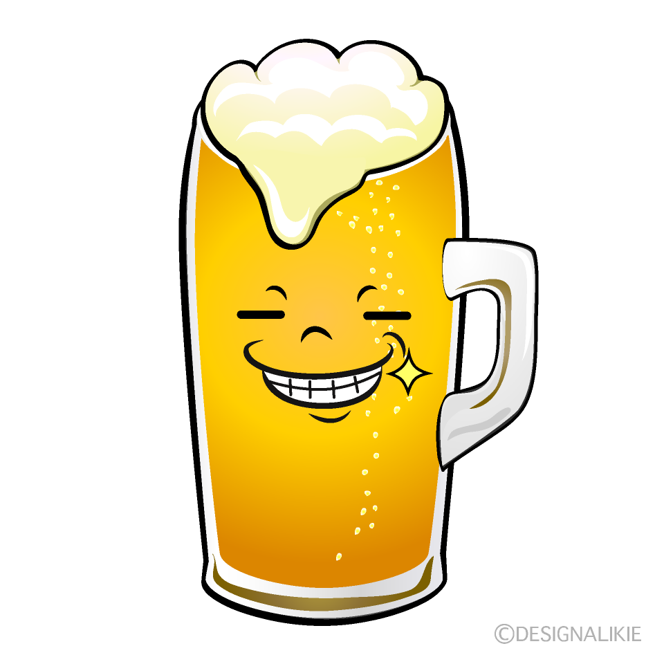 かわいいニヤリとする生ビールイラスト