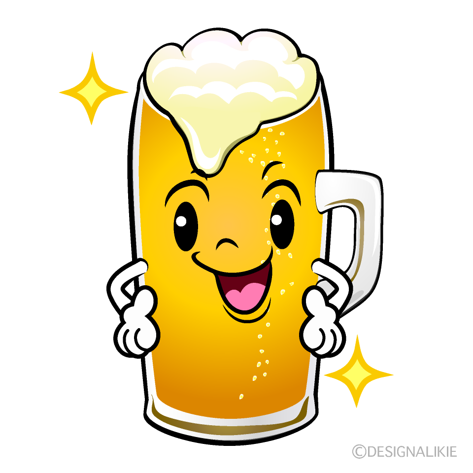 かわいいポーズする生ビールイラスト