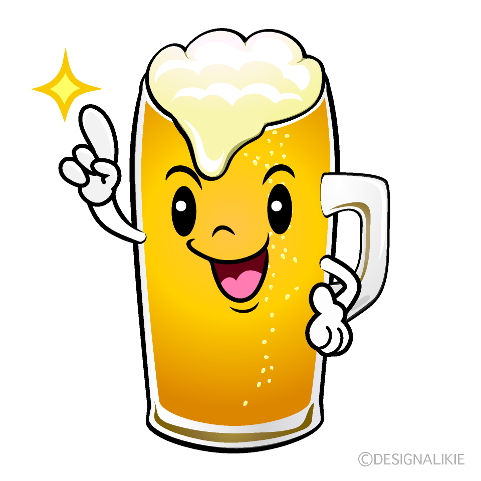 かわいい指差しする生ビールイラスト