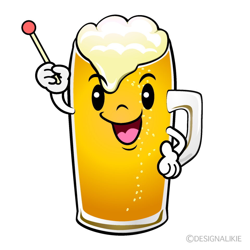 かわいい説明する生ビールイラスト