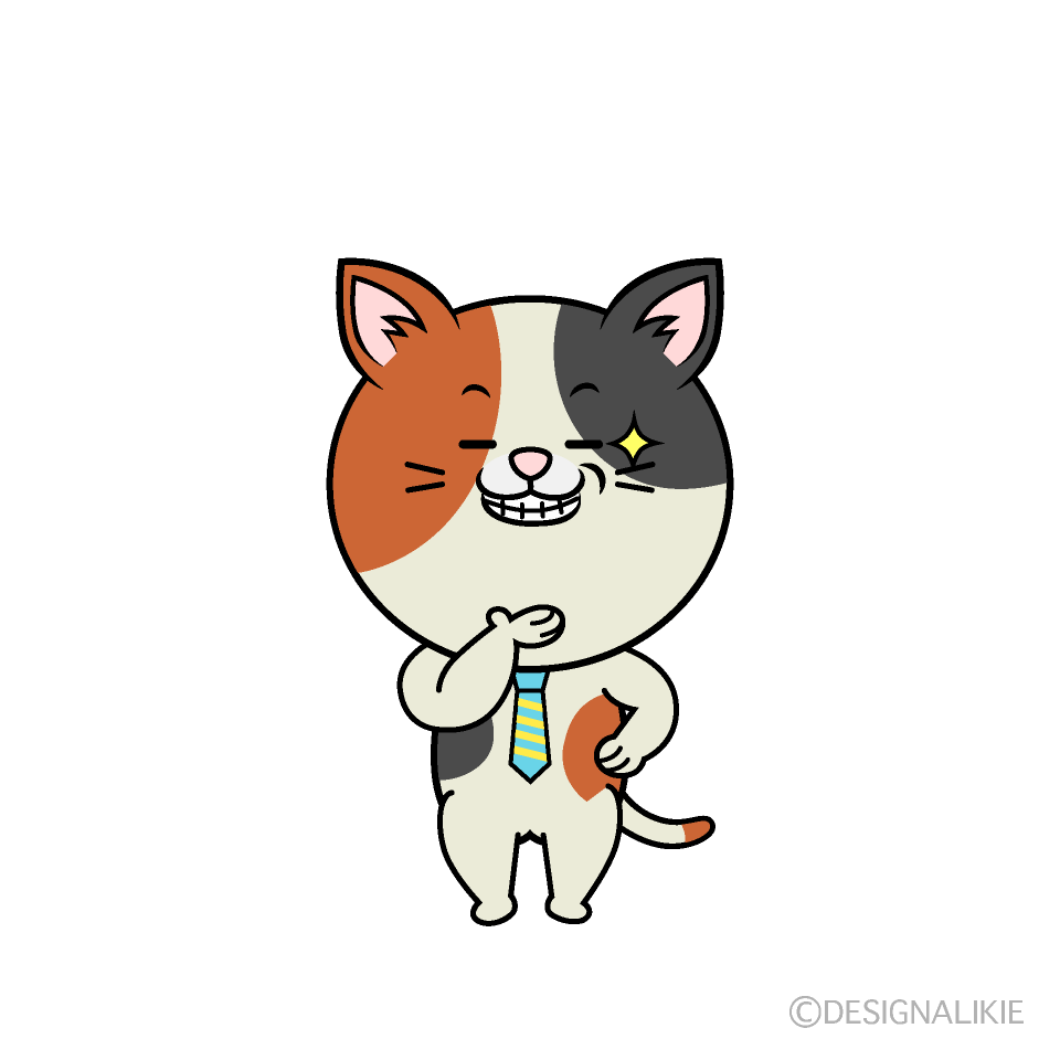 かわいいニヤリとするねこリーマン（ミケ）イラスト