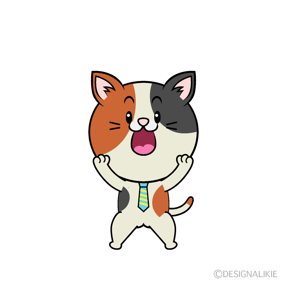 かわいい驚くねこリーマン（ミケ）イラスト