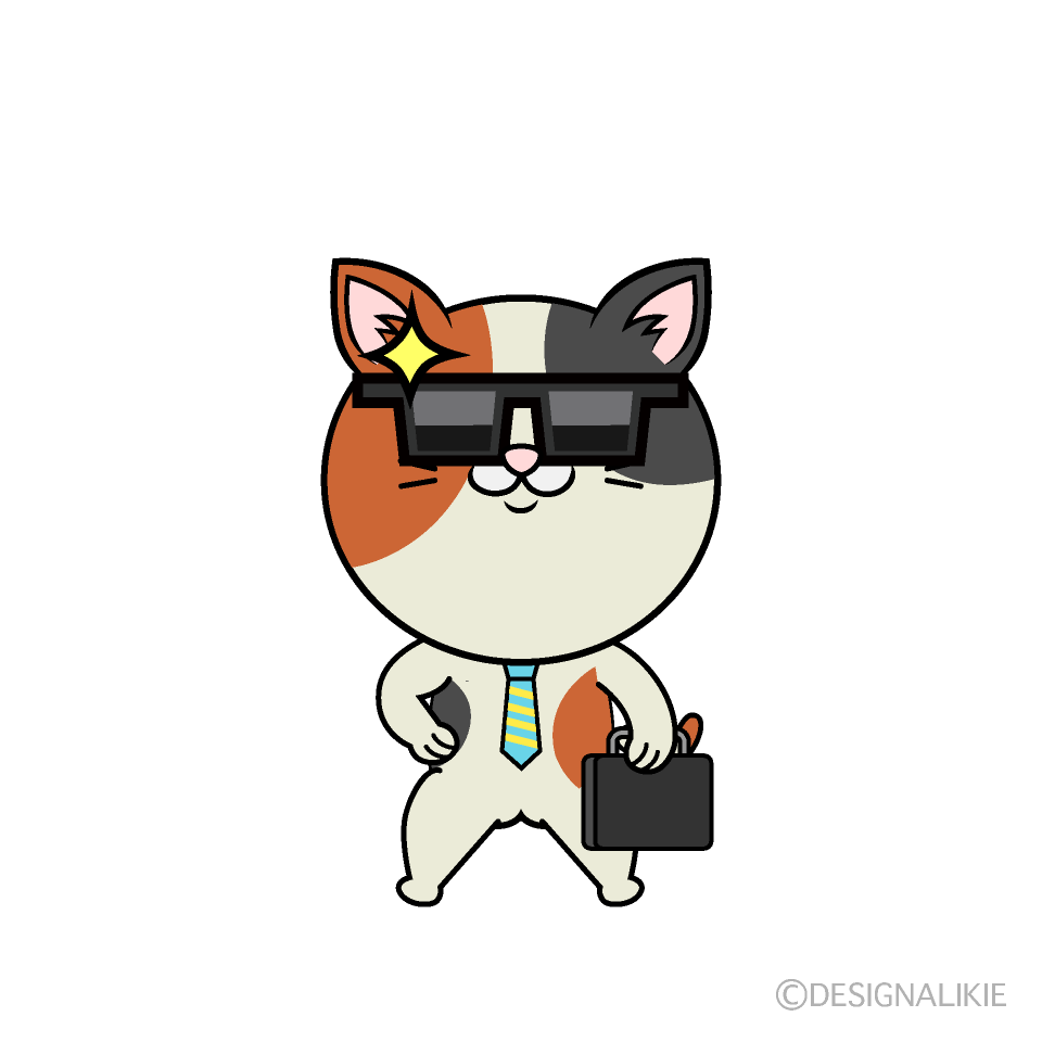 かわいいサングラスのねこリーマン（ミケ）イラスト