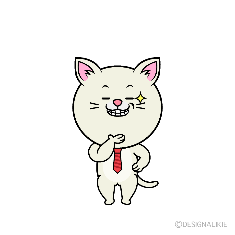 かわいいニヤリとするねこリーマン（シロ）イラスト