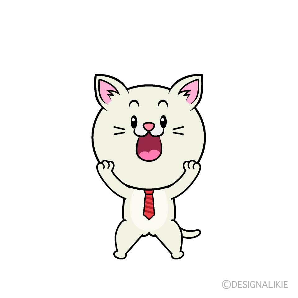 かわいい驚くねこリーマン（シロ）イラスト