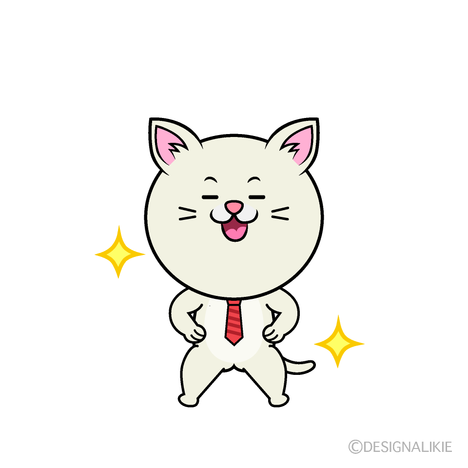 かわいいポーズするねこリーマン（シロ）イラスト