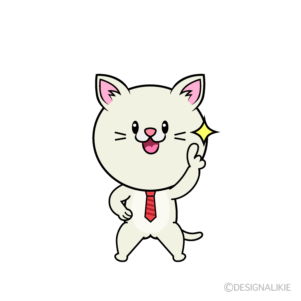 かわいい指差しするねこリーマン（シロ）イラスト