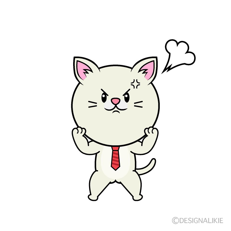 かわいい怒るねこリーマン（シロ）イラスト