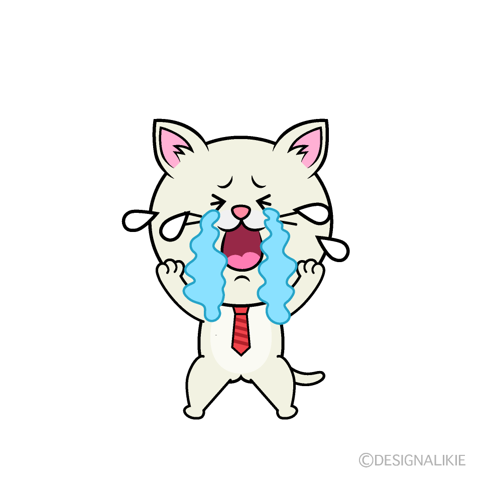 かわいい泣くねこリーマン（シロ）イラスト