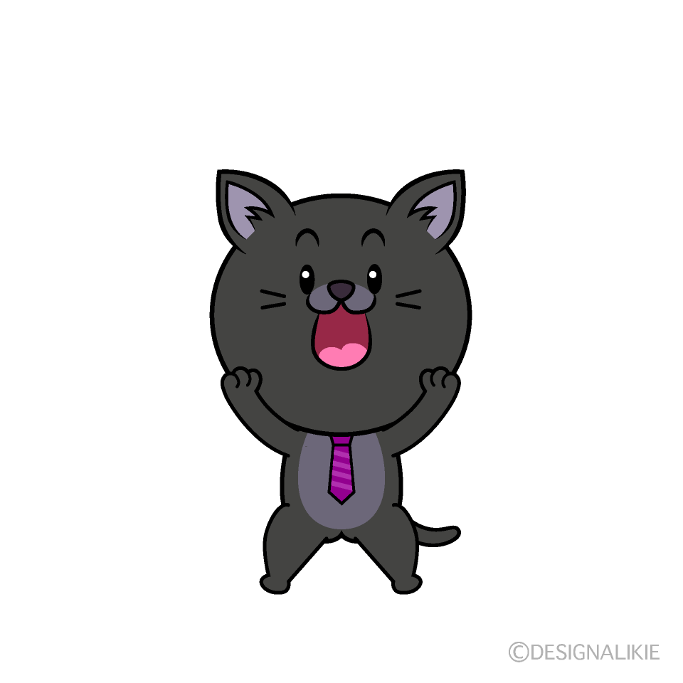 かわいい驚くねこリーマン（クロ）イラスト