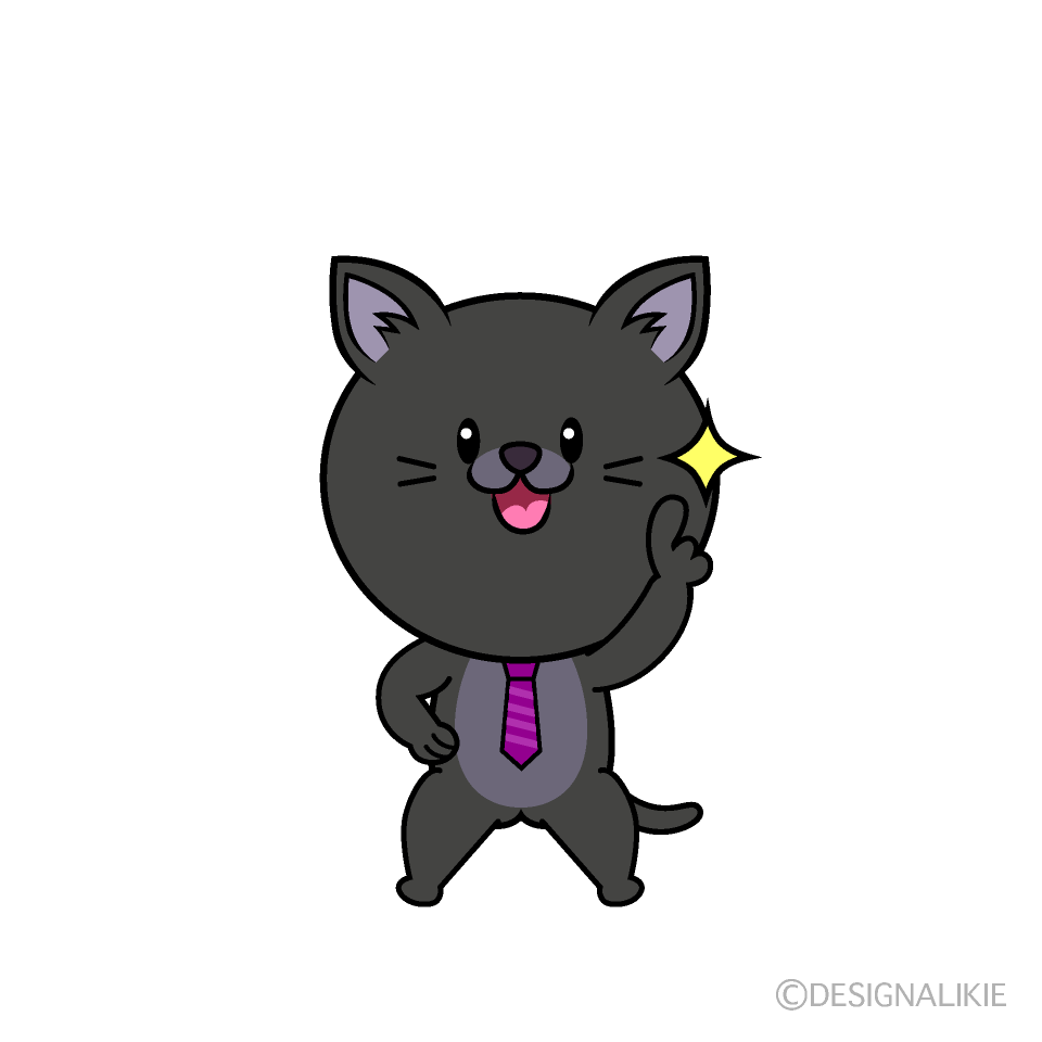 かわいい指差しするねこリーマン（クロ）イラスト