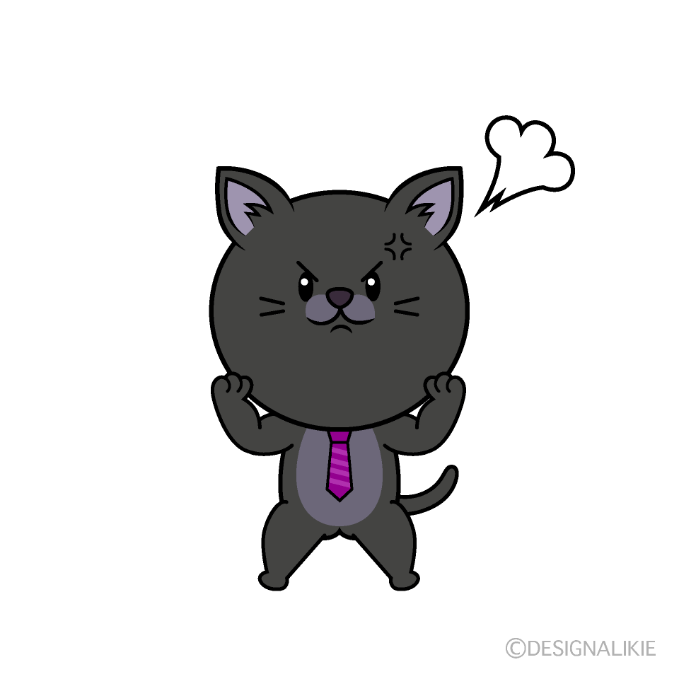 かわいい怒るねこリーマン（クロ）イラスト