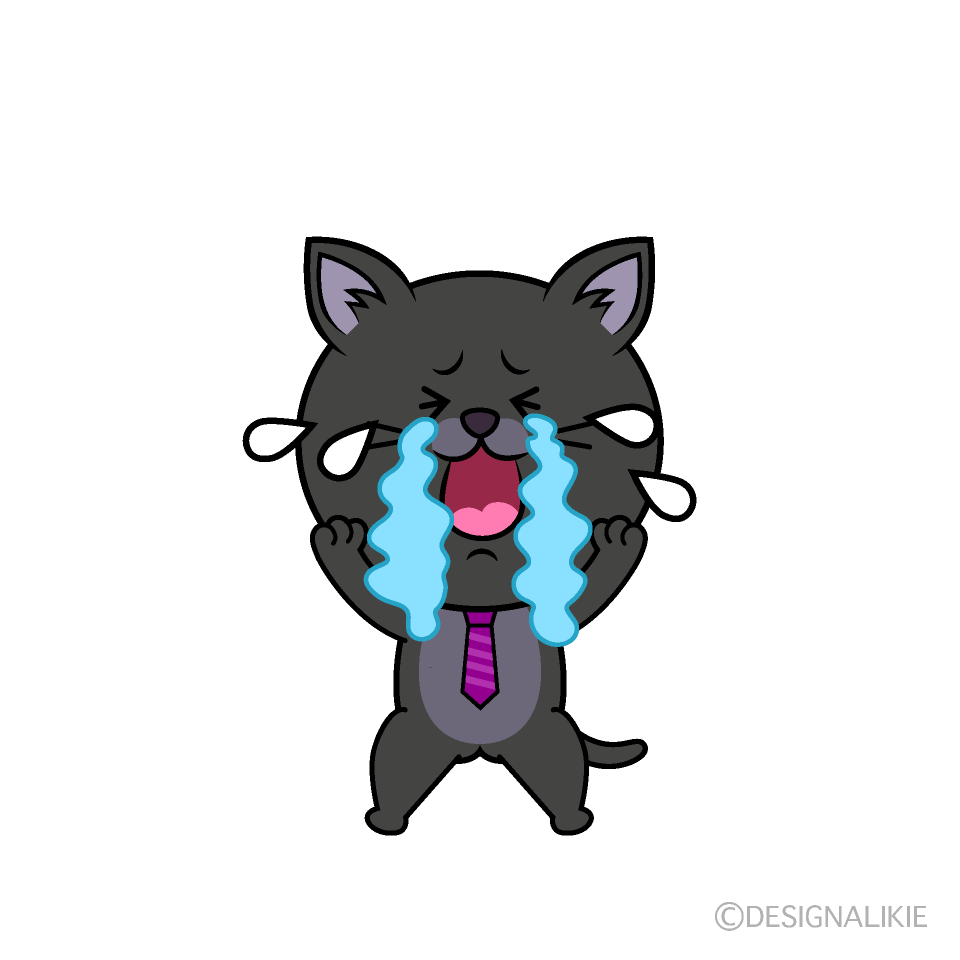 かわいい泣くねこリーマン（クロ）イラスト