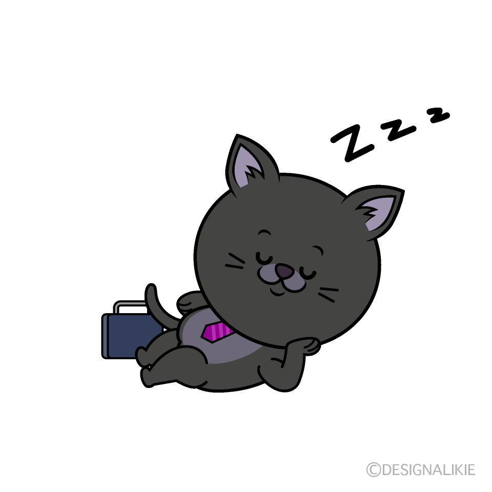 かわいい寝るねこリーマン（クロ）イラスト