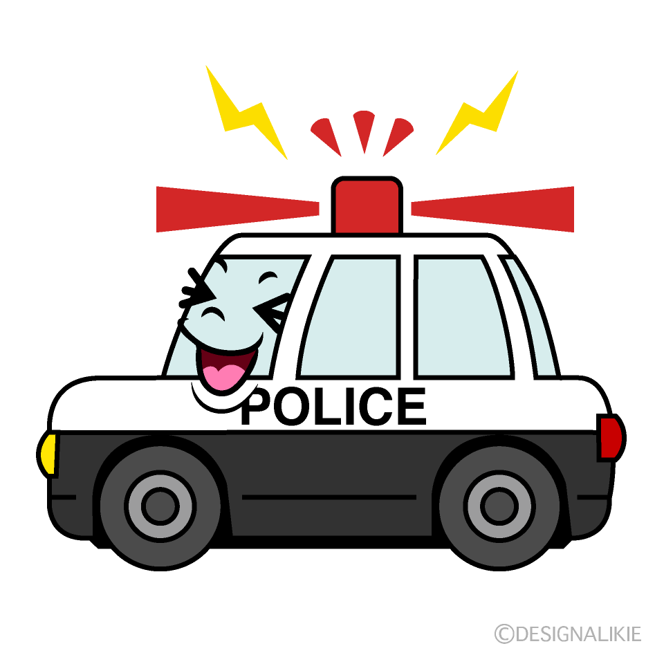 かわいい笑う警察パトカーイラスト