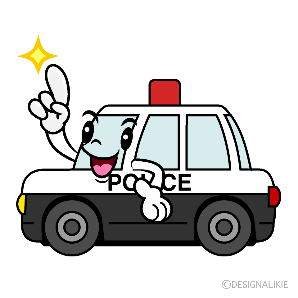 かわいい指差しする警察パトカーイラスト