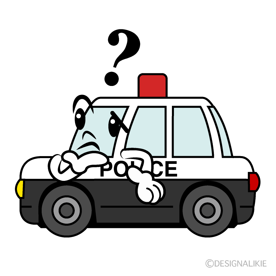 かわいい考える警察パトカーイラスト